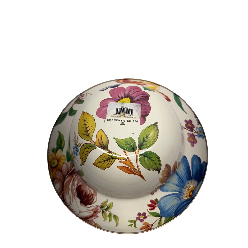 MacKenzie-Childs Flower Market Serving Bowl White Enamel Floral 89220-95 - Picture 2 of 2